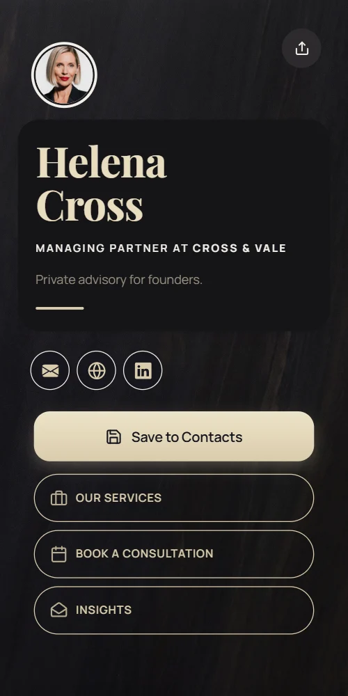 An example card: Helena Cross